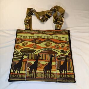 Poly Nation South Africa Carrier Bag Tote Retro Giraffe Brown Orange New $185